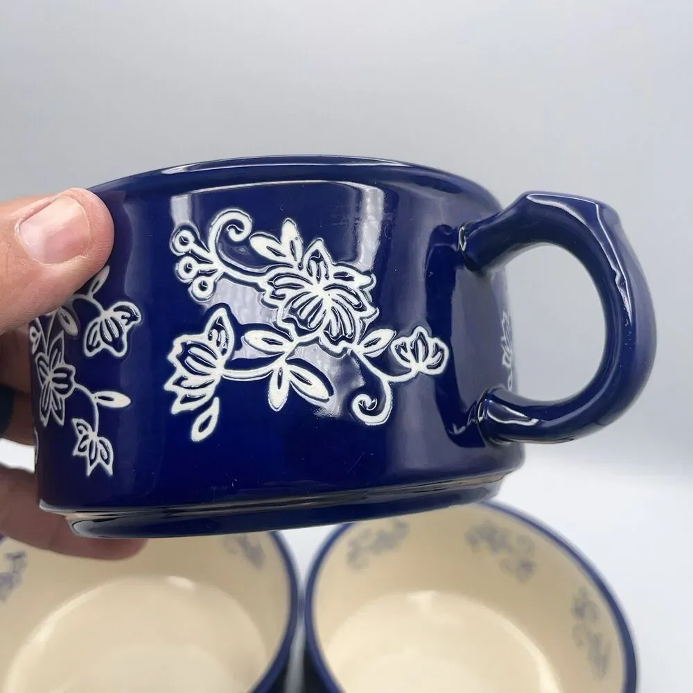 4 Temp-tations By Tara Blue Floral Lace Soup Mug Handle PPP-SQ-166987